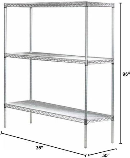 Omega 30" Deep x 36" Wide x 96" High 3 Tier Chrome Starter Shelving Unit