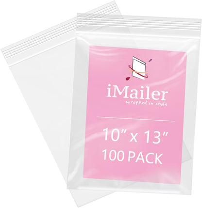 iMailer - 100 Pcs - 10" x 13" Clear Zip Bags - Reclosable Plastic Zip Poly Bags 2 Mil for Prints, Photos, Documents, Clothing, T-Shirt