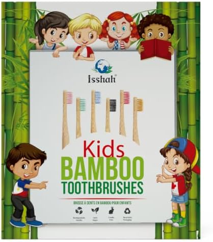 Isshah Biodegradable Bamboo Kids Toothbrush - Spiral Soft Bristles - 6 Pack