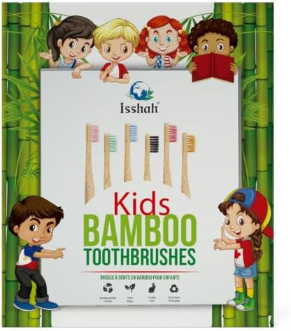 Isshah Biodegradable Bamboo Kids Toothbrush - Spiral Soft Bristles - 6 Pack