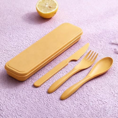 Wheat Straw Portable Cutlery Set 6pk Knife Fork Spoon with Storage Case