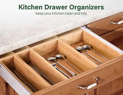 Kootek 8Pcs Bamboo Drawer Organizer 4-Size Kitchen Storage Box for Flatware