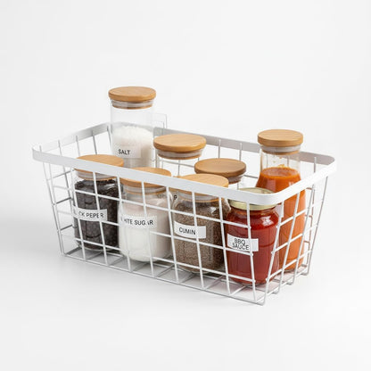 LeleCAT White Hanging Kitchen Baskets For Storage Adhesive Sturdy Small Wire Storage Baskets No Drilling Wall Mounted Kitchen Food Pantry Bathroom Shelf Storage, 4 PACK,White