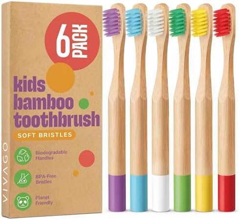 VIVAGO Kids Toothbrush - Kids Bamboo Toothbrushes with Soft Bristles 6 Pack