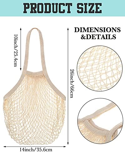 Eccliy 12Pcs Reusable Cotton Mesh Grocery Bag with Handle, Beige, 10 in