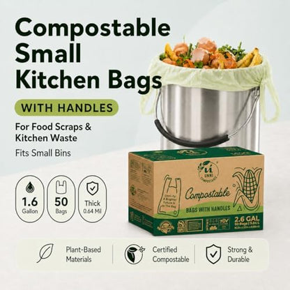 UNNI 2.6 Gallon Compostable Bags with Easy-Tie Handles, 10 Liter, 50 Count