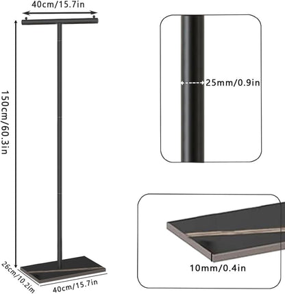 T-Shaped Metal Rack Stand,Modern Clothes Rack With Rock Slab Base,60.3Inch Freestanding Clothing Rack Stand,Suitable For Boutiques, Entryway, Bedroom, Living Room, Hallway,（ 60.3 Black）