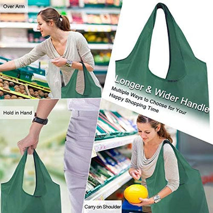 BeeGreen Reusable Bags for Shopping Machine Washable 12 Pack Xlarge Grocery bags Reusable Heavy Duty Folding with Elastic Band Colorful Tote Gift Bags Lightweight Durable Polyester