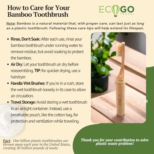 Screwable Bamboo Toothbrush Kit – Travel Toothbrush with Replacement Head & Cotton Storage Bag – Eco-Friendly, Compact, and Perfect for On-the-Go