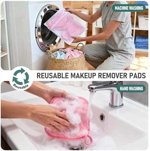12 Pack Makeup Remover Cloth, 6" x 6" Reusable Makeup Remover Towels Face Washcloth for Washing Face, Makeup Remover Pads Cosmetic Face Wash (Pink)
