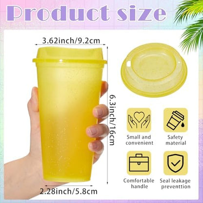 FillTouch 12 Pcs 16 oz Reusable Coffee Cups with Lids, Glitter Rainbow
