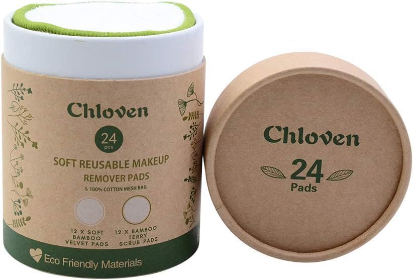 Chloven Reusable Makeup Remover Pads 24 Pack Washable Bamboo Pads