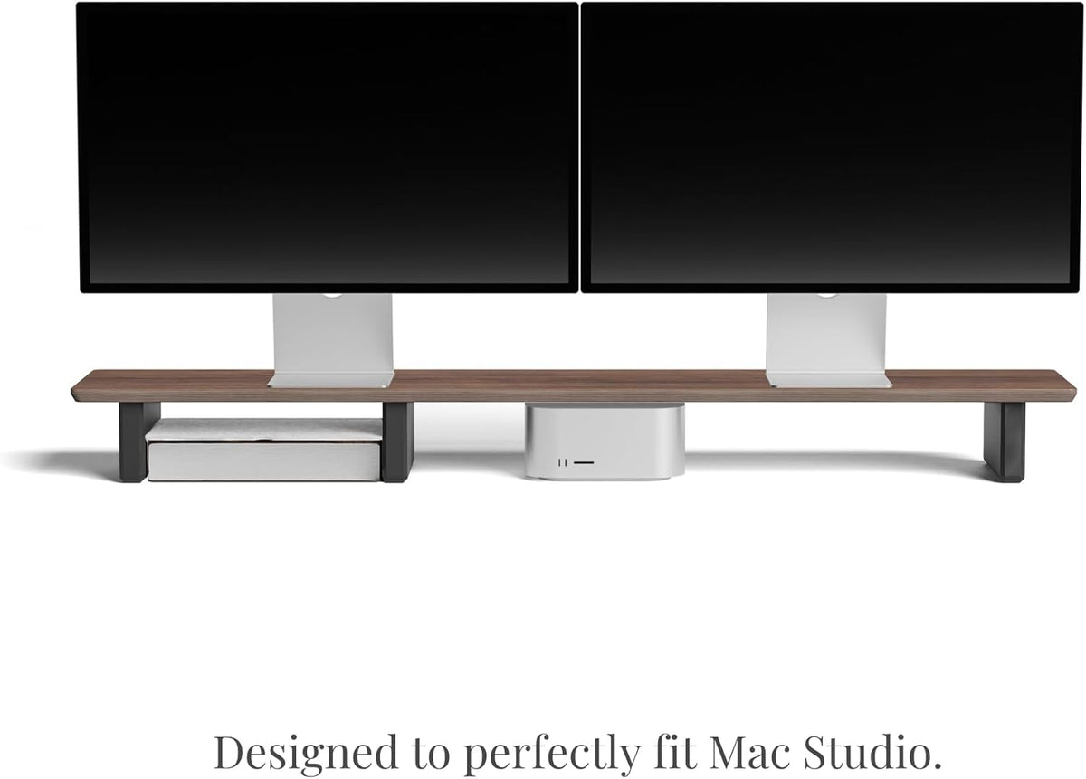 Raico Desk Cockpit Shelf Monitor Stand System Dual Screen Setup Wood Large Desk Accessory Organizer Unit (Walnut, Full Length v2 | 45.7 Inches)