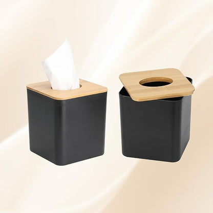 MOCHTERO Modern Tissue Box Cover with Bamboo Lid, Black Square Tissue Holder,for Home and Office