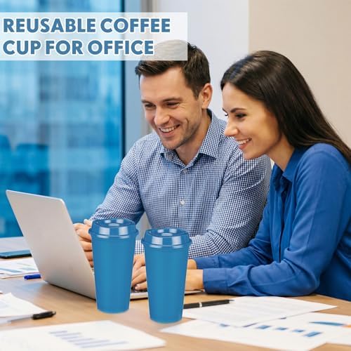 Honeydak 66 Pack 16 oz Reusable Coffee Cups with Lids Water Bottle Iced Coffee Travel Mug Portable Plastic Tea Tumblers Bulk for Hot and Cold Drinks Birthdays Party (Dark Blue,Classic)