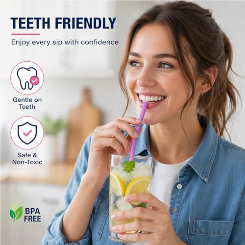 Wide Reusable Silicone Straws 10" Long Set of 5 | Free Cleaning Brush