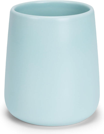 Bathroom Tumbler Cup Ceramic 13.5oz Reusable Toothbrush Cup 400ml,Toothbrush Holder Adequate for Your Bathroom (Cyan)