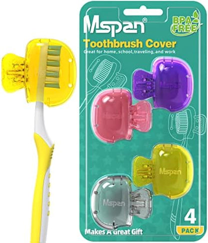 Mspan Toothbrush Head Cover Cap: Tooth Brush Protector Clip Compatible with Oral-B Philips Colgate AquaSonic - Plastic Pod Travel Case - 4 Packs
