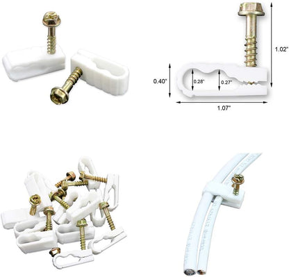 STEREN Coaxial Cable Clips - Cable Holder - Wire Clips - Siding Clips for Hanging - Cord Holder for Desk - Cable Clamps - Cord Clip - Wire Organizer Clips - Tv Mount Screws - White - 10 Pack