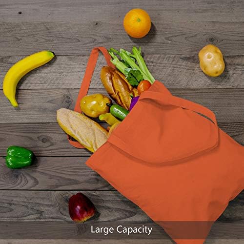 TOPDesign 12-Pack Economical 16"x15" Orange Cotton Tote Bag, Lightweight Medium Reusable Grocery Shopping Cloth Bags, Suitable for DIY, Advertising, Promotion, Gift, Activity