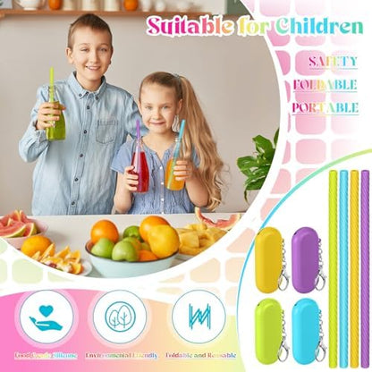 Meanplan 4 Sets Reusable Straws Travel Case Brush Silicone,Multicolor