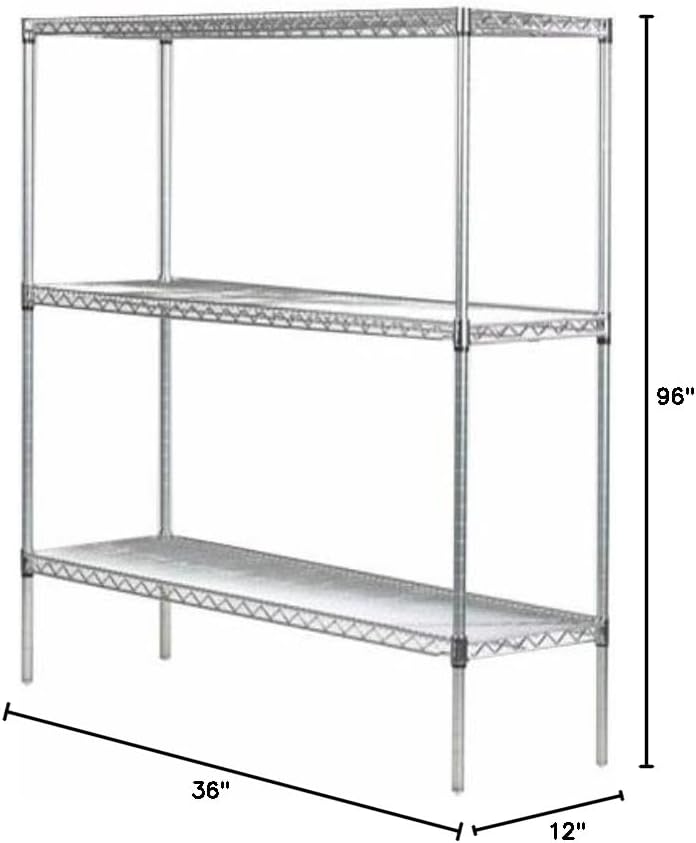 Omega 12" Deep x 36" Wide x 96" High 3 Tier Chrome Starter Shelving Unit