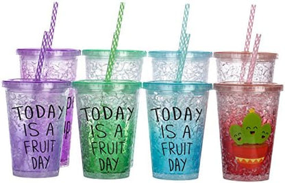 Dakoufish 12 Piece 8 Inch Reusable Plastic Thick Drinking Straws BPA Free Mason Jar Straws Transparent Small Stripe (8inch, Mix 12color)