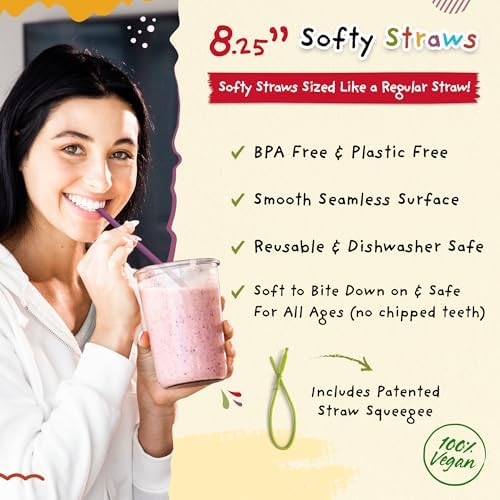 Silicone Straws - Slender Size BPA Free Non-Rubber Silicon Reusable Drinking Straws for Stainless Steel 20 oz Yeti Tumbler - Flexible, Chewy, Bendy & Safe for Kids/Toddlers
