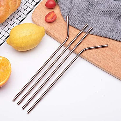 VEHHE Rose Gold Metal Straws, Stainless Reusable Straws Set with Brush