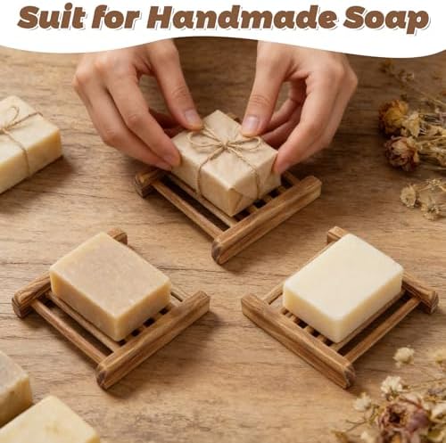 50 PCS Bamboo Soap Dish for Shower 3.3x2.3x0.6 Inch Wooden Soap Holder Self Draining Wooden Soap Tray Handmade Wood Soap Saver Bamboo Soap Holder for Bathroom, Shower, Kitchen (Charcoal Color