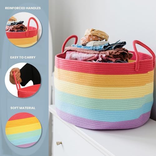 OrganiHaus Rainbow Toy Basket & Blanket Storage Bin, Nursery 20x13"