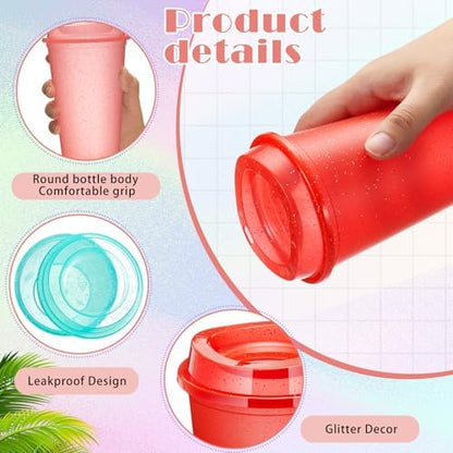 FillTouch 12 Pcs 16 oz Reusable Coffee Cups with Lids, Glitter Colors
