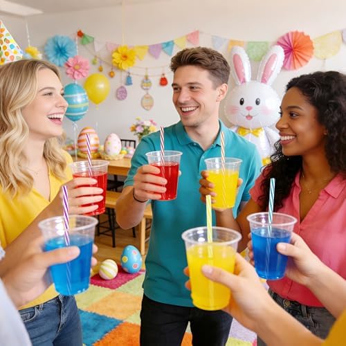 100 Reusable Stirrer Straws,Assorted Color Plastic Stripe Drinking Straws