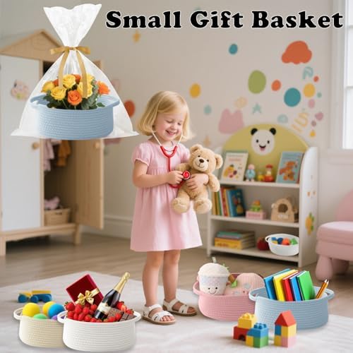 Blue Woven Rope Basket - Baby Gift Basket with Bag & Ribbon