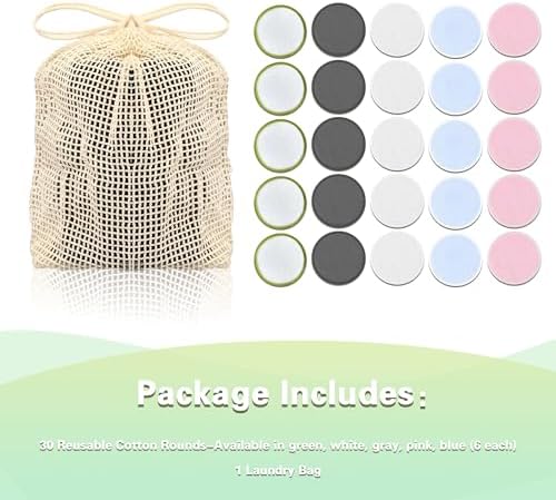 Chloven Reusable Cotton Rounds 30 Pack Washable Bamboo Makeup Remover Pads