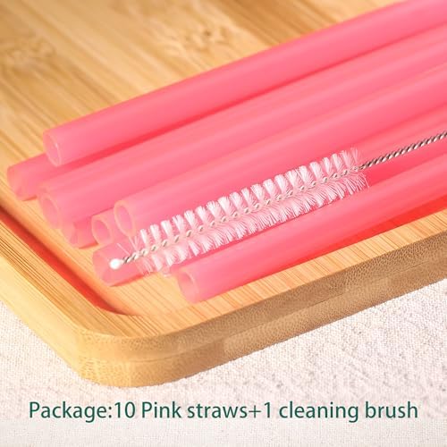 Dakoufish Replacement Straw for Stanley|Owala|Simple Modern 40oz 30oz Tumbler,10 Pack 12 Inch Pink Reusable Straws With Cleaning Brush for Stanley Cup Accessorie,BPA Free,Dishwasher Safe