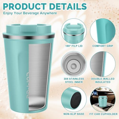 CS COSDDI 12 oz Coffee mug - Stainless Steel Coffee Cup with Leakproof Lid