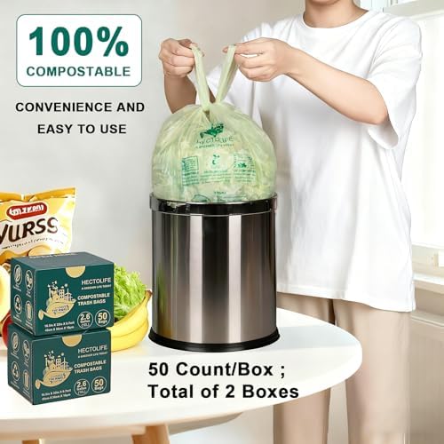 HECTOLIFE 2.6 Gallon 300 Count Compostable Bags Handle Tie