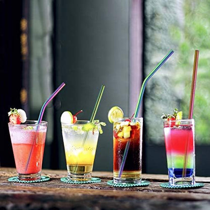 Hiware 12-Pack Rainbow Metal Straws Reusable with Case - Stainless Steel Drinking Straws for 30oz and 20oz Tumblers Dishwasher Safe, 2 Brushes Included