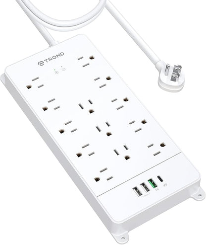TROND Surge Protector Power Strip 10 ft, Flat Plug Long Extension Cord