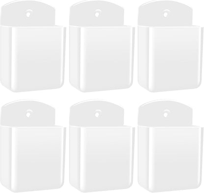6 PCS Remote Control Holders Wall Mount, Self Adhesive TV Air Conditioner Remote Control Holder, Wall Mount Storage Box Organizer Wall Pen Holder Storage for Home Office School (White)