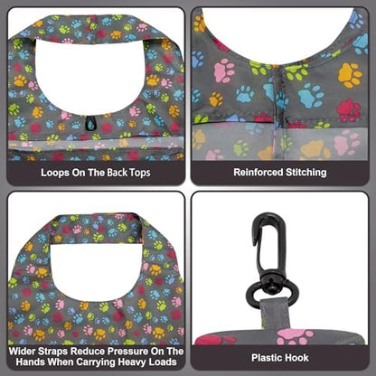 HOLYLUCK Reusable Grocery Bags,Heavy Duty Foldable Shopping Tote Bag (Standard, 3 Dog Paw Prints)