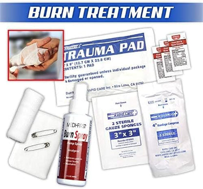 Rapid Care First Aid 80097 2 Shelf All Purpose First Aid Kit Cabinet, Class A+, Exceeded OSHA and ANSI Z308.1 2015, Wall Mountable