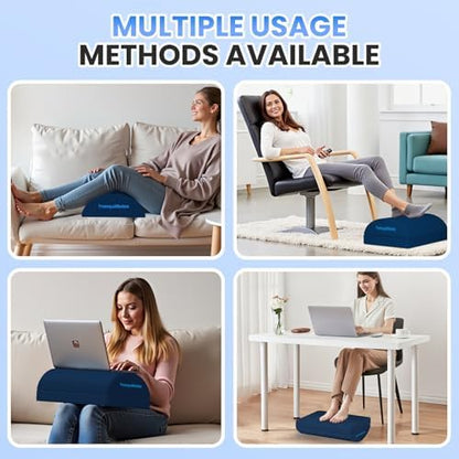 TranquilRelax Foot Rest Under Desk, 3-Height Adjustable Foot Stool, Blue