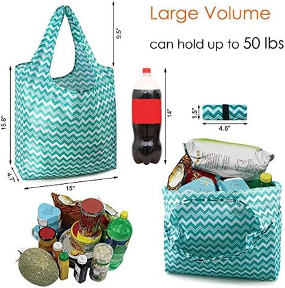 BeeGreen Reusable Grocery Bags Lightweight Durable Shopping Bags Washable Foldable 12 Pack Xlarge Classic Geometric Design Gift Tote Grocery Bags with Elastic Band and Separated Zipper Storage Pouch