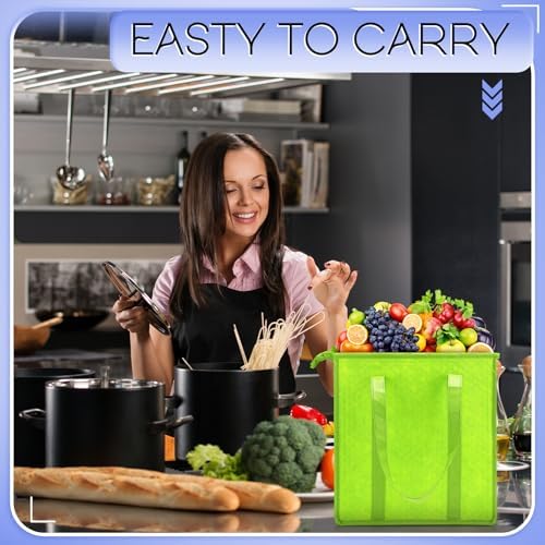 10 Pack 10 Pack Large Insulated Grocery Bag Zippered, Green, Blue