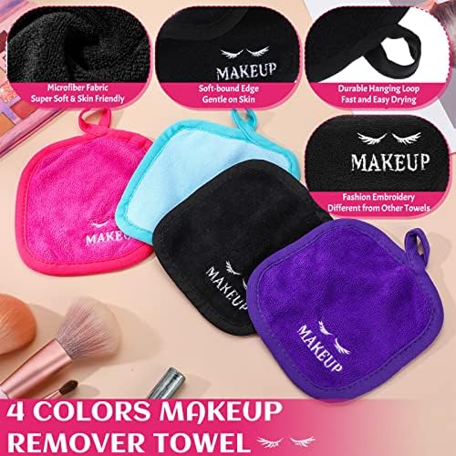 Queekay 48 Pcs Makeup Remover Cloths Reusable Washable Remover Pads Soft Microfiber Face Towels Facial Cleansing Cloths for Face Hand Eye Lips Bathroom Gift for Women 5 x 5 Inch(Multicolor)