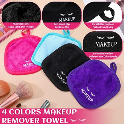 Queekay 48 Pcs Makeup Remover Cloths Reusable Washable Remover Pads Soft Microfiber Face Towels Facial Cleansing Cloths for Face Hand Eye Lips Bathroom Gift for Women 5 x 5 Inch(Multicolor)