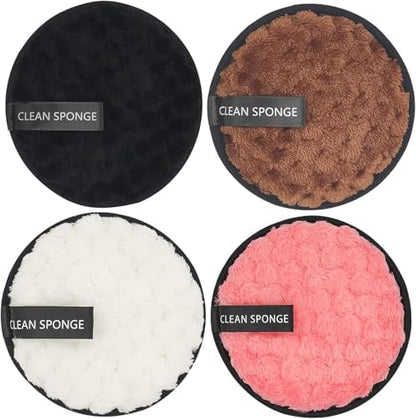 Reusable Soft Makeup Remover Pads for All Skin - 4 Pack Microfiber Face Rounds Wipes Heavy Mascara Eye Shadow Facial Cleansing Puffs Foundation, Washable Removal Cloth, Chemical Free