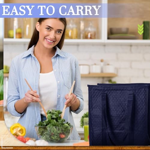 10 Pack 10 Pack Large Insulated Grocery Bag Zippered, Navy Blue